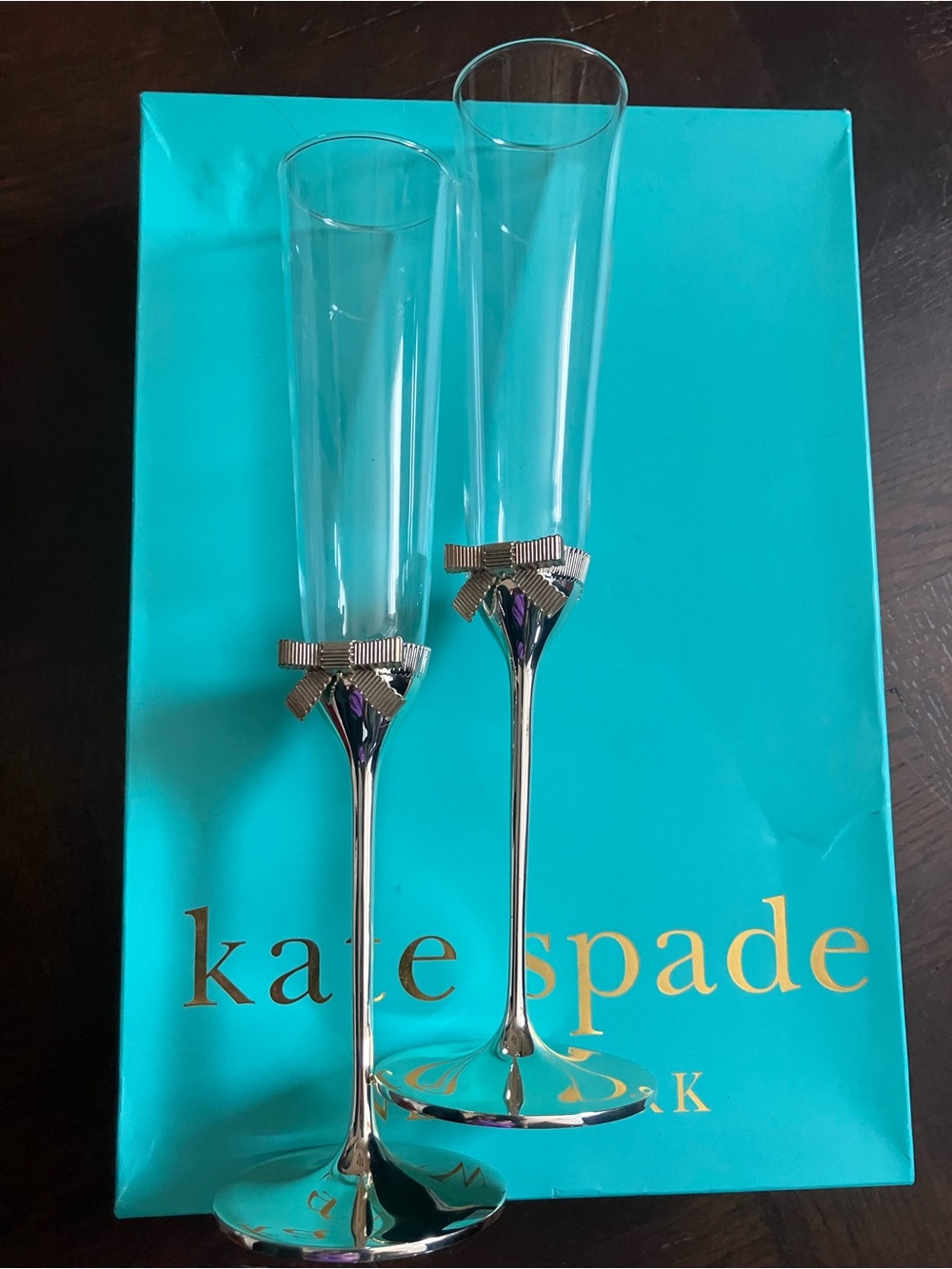 kate spade Grace Avenue Flute Pair 8oz 236ml Silverplate $80